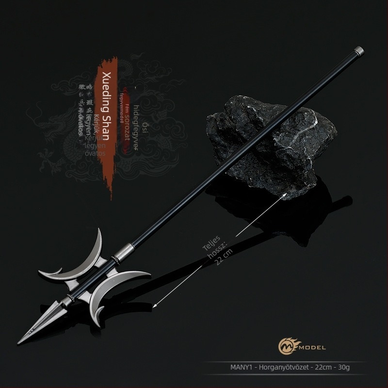 Fangtian Halberd dekoratív, teljes fémből, Xue Dingshan témájú, 22 cm