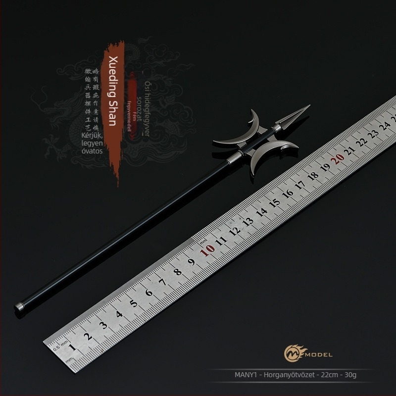 Fangtian Halberd dekoratív, teljes fémből, Xue Dingshan témájú, 22 cm