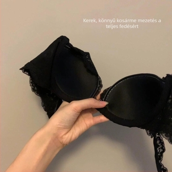 Új francia stílusú fekete csipkés mély V-nyakú melltartó és alsónemű szett nőknek, könnyű párnázással és emeléssel, sexy hátsó dizájn.