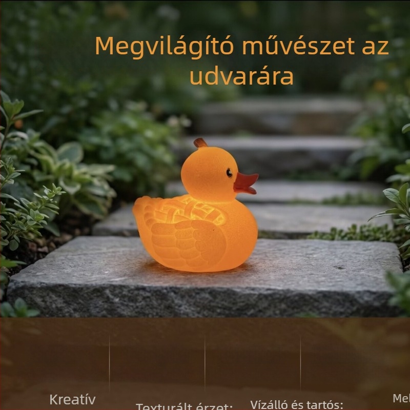 Világító kacsa gyantából készült dísztárgy – kerthez és otthonhoz, kis dekoráció