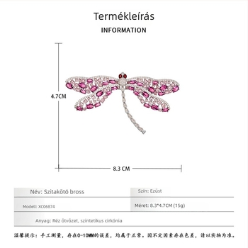 Francia stílusú könnyű luxus rózsaszín zirkónium szitakötő brooch, rézötvözet, mikroinlay zirkóniával, vörös korunddal, elegáns női ruhadísz