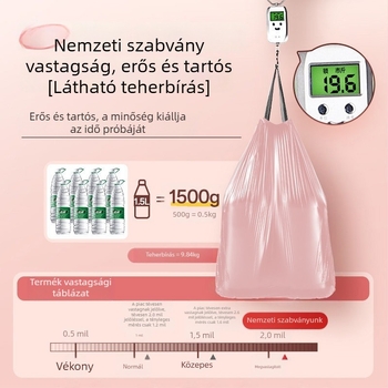 50 darab nagy fűzős szemeteszsák otthoni használatra, vastagított konyhai zacskó, szakadásálló, extra vastag kollégiumi és fürdőszobai használatra