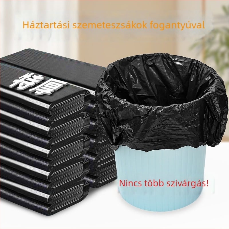 100 darab vastag fekete szemeteszsák, kézi hordozású, háztartási használatra