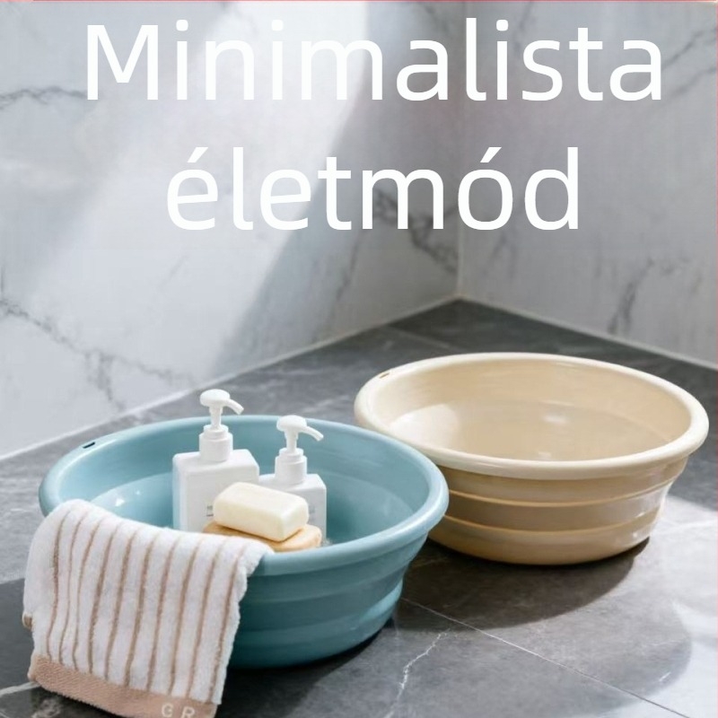 Összecsukható műanyag mosóedény otthoni és kollégiumi használatra, helytakarékos, minimalista életmód, többfunkciós edény lábáztatáshoz, arcmosáshoz, ruhamosáshoz és zöldségek mosásához