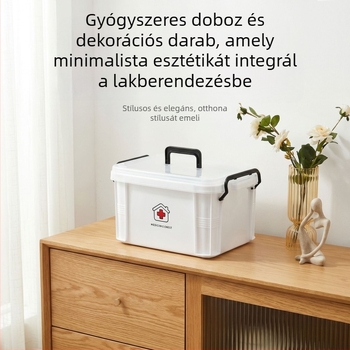 Otthoni gyógyszer-tároló doboz, nagy kapacitású, 12 rekesz a gyógyszerek adagolására és tárolására