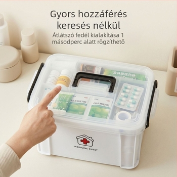 Otthoni gyógyszer-tároló doboz, nagy kapacitású, 12 rekesz a gyógyszerek adagolására és tárolására