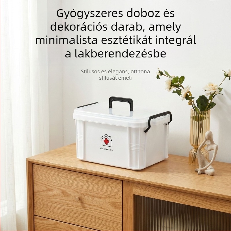 Otthoni gyógyszer-tároló doboz, nagy kapacitású, 12 rekesz a gyógyszerek adagolására és tárolására