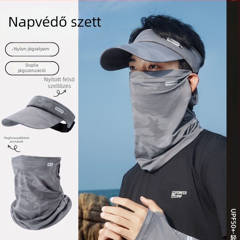 Kerékpározáshoz készült napvédő maszk, férfi UV-védős napkalap, UV-ujjvédők, integrált napkalap, háromrészes horgászati készlet