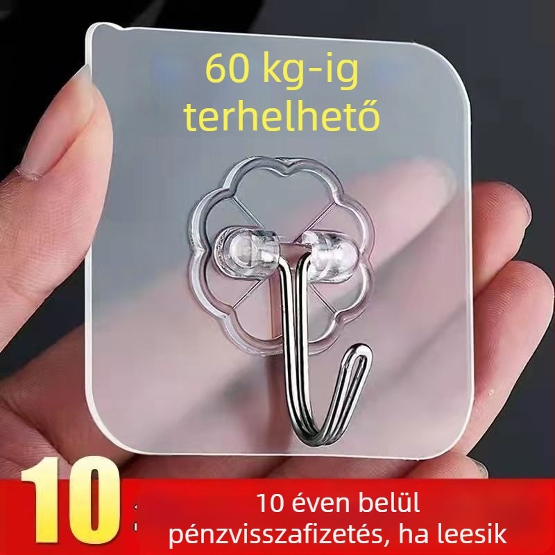 Konyhai tároló akasztók, áttetsző ragasztós kampók falra vagy ajtóra, fúrás nélkül, 1 kg-ig terhelés