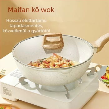 Maifan kőből készült tapadásmentes serpenyő, többfunkciós füstmentes, lapos aljzattal minden tűzhelyhez