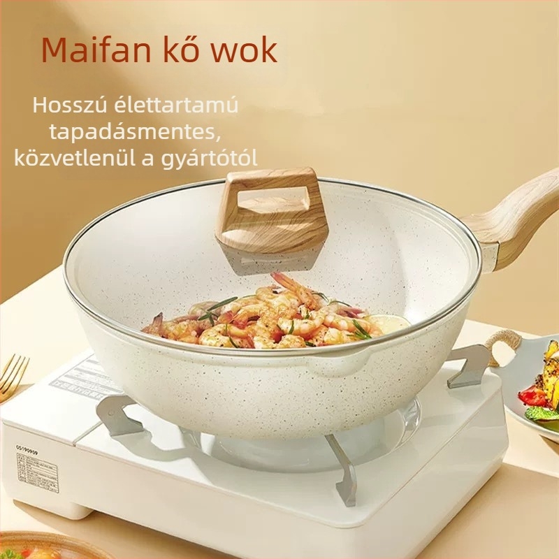 Maifan kőből készült tapadásmentes serpenyő, többfunkciós füstmentes, lapos aljzattal minden tűzhelyhez