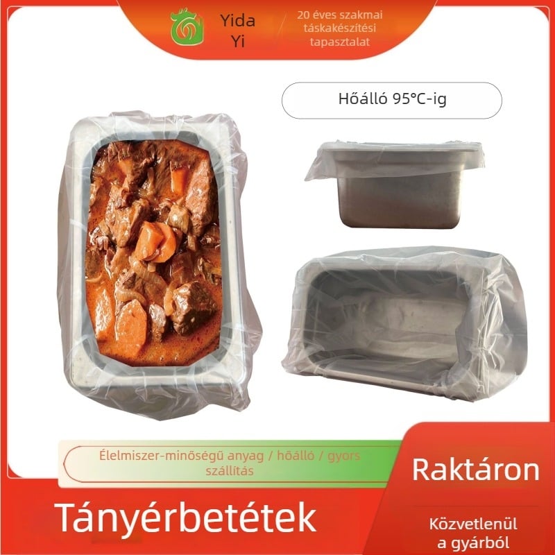 Egyszer használatos, magas hőállóságú PE belső tasak, átlátszó, leveses lábasokhoz és kantin tányérokhoz