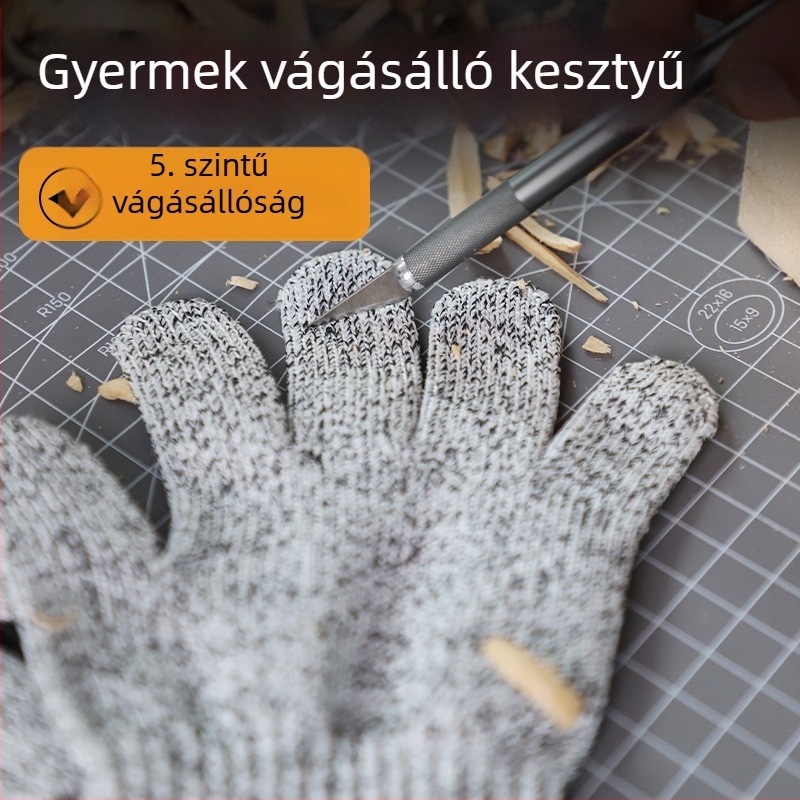 Gyermekek vágásbiztos kesztyűi faragáshoz, kopásállóak, csúszásmentesek, könnyűek, 5-ös szintű vágásvédelmi, légáteresztő kesztyűk fiúknak és lányoknak