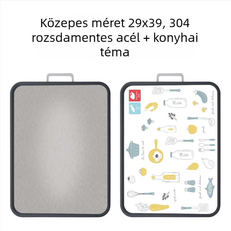 Nagy, 304 rozsdamentes acél vágódeszka, kétoldalas, vastagított kivitel, konyhában használható