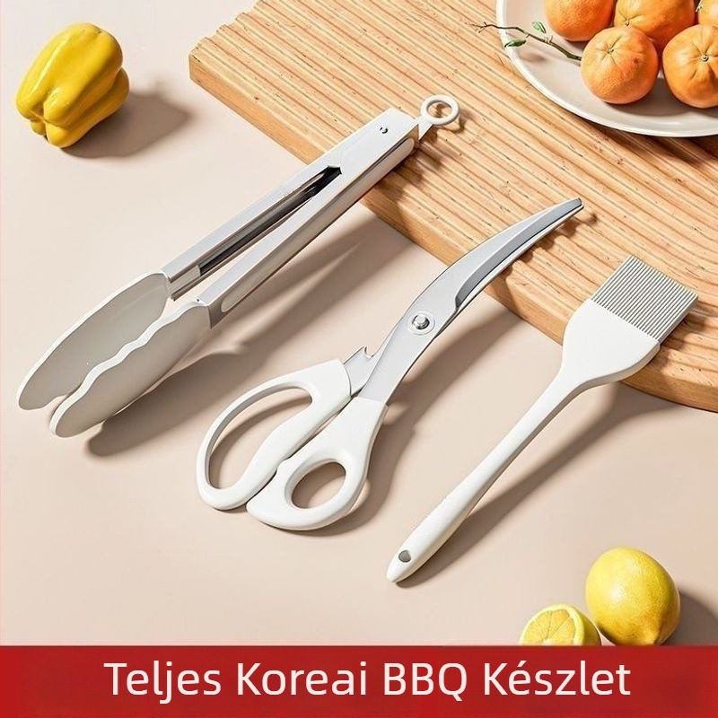 Grillfogó és élelmiszer-klipsz rozsdamentes acélból, szilikon ecsettel, otthoni használatra