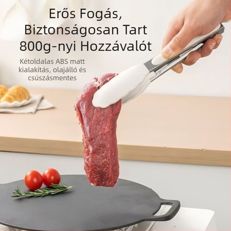 Grillfogó és élelmiszer-klipsz rozsdamentes acélból, szilikon ecsettel, otthoni használatra
