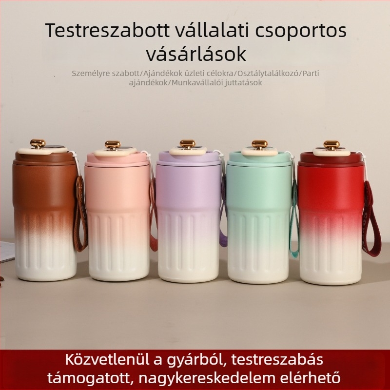 Határokon átívelő intelligens kávés pohár, 316 rozsdamentes acél termosz, kültéri gradiens színű pánttal, hordozható, uniszex
