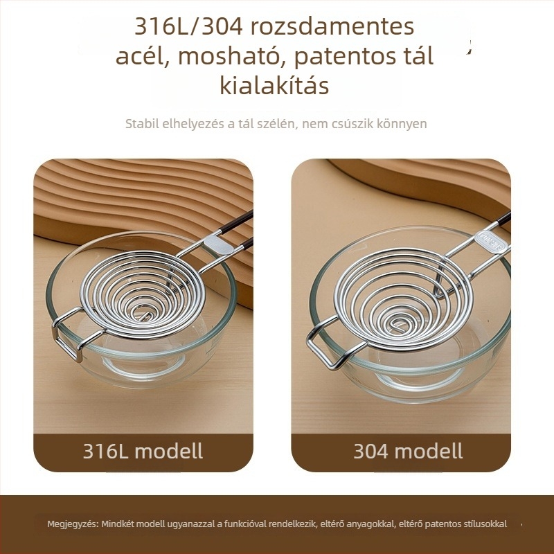 316 rozsdamentes acél tojásfehérje szeparáló hosszú nyéllel, elválasztja a fehérjét a sárgájától, forró fazékhoz való szűrő