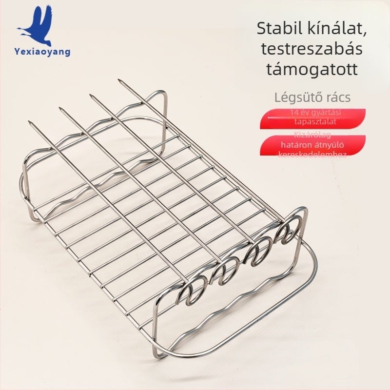 Rozsdamentes acél grillrács barbecue-hoz, sütőkiegészítő, függőleges nyárs-tartó légsütőhöz