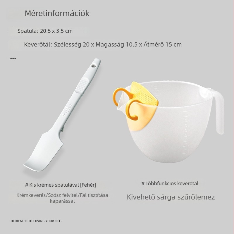 Sütemények díszítésére és színek keverésére szolgáló tál szűrő mérőpohárral a vörösbab pasztából készült glazúrozáshoz, keverő- és felverő tál otthoni sütéshez