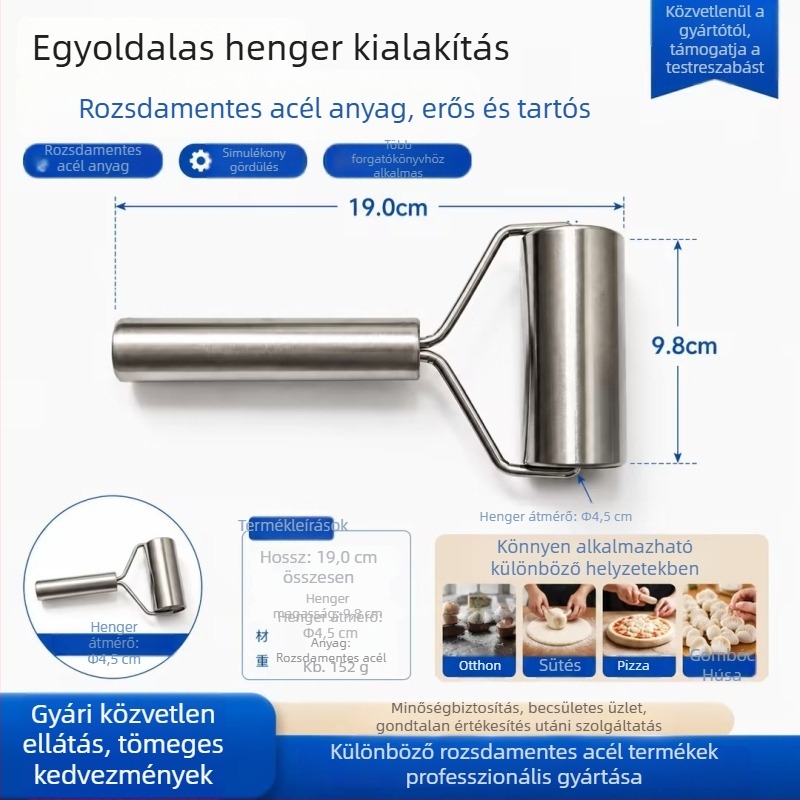 Nemesacél kettős fejű tésztanyújtó, gyorsan nyújtja a gyoza és zsemle tésztalapjait, kézi használatú