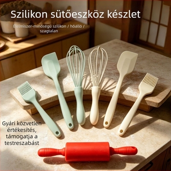 Kis szilikon tésztanyújtó, PP sütő készlet, tojásfelverő, spatula, olaj ecset, otthoni tésztanyújtó eszköz – tortákhoz és bébiételhez