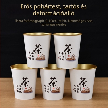 Aranyfóliás, egyszer használatos papírpohár – extra vastag forró italokhoz: kávé, szója tej, tea; otthoni és üzleti felhasználás; 201-300 ml; laminált papír; szivárgásmentes; égésvédelmi védelem; logó nyomás lehetséges