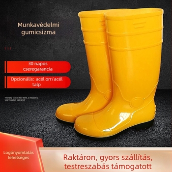PVC hosszú talpú munkavédelmi esőcsizma acéltalppal, uniszex, csúszásmentes, kopásálló, építkezésre