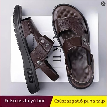 Férfi nyári szandál 2026, teljes marhabőr, kétirányú ín-talppal, strandcipő vízhez, csúszásmentes