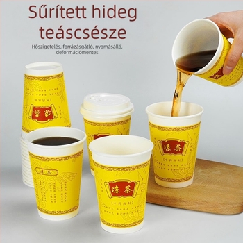 12A 350ml egyszer használatos papír pohár gyógyteahoz, vastagított, nagy kapacitású, fedéllel