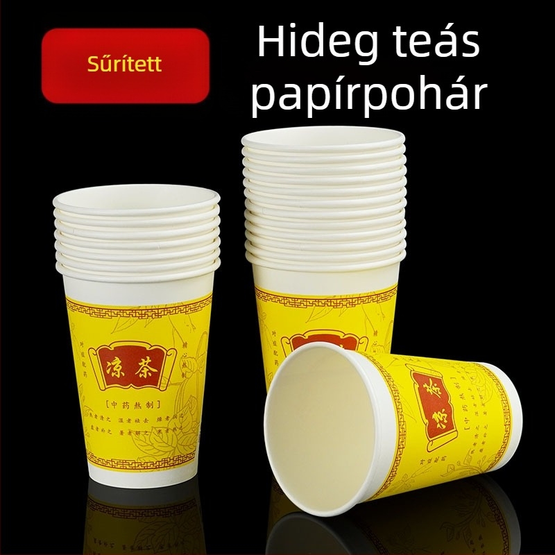 12A 350ml egyszer használatos papír pohár gyógyteahoz, vastagított, nagy kapacitású, fedéllel