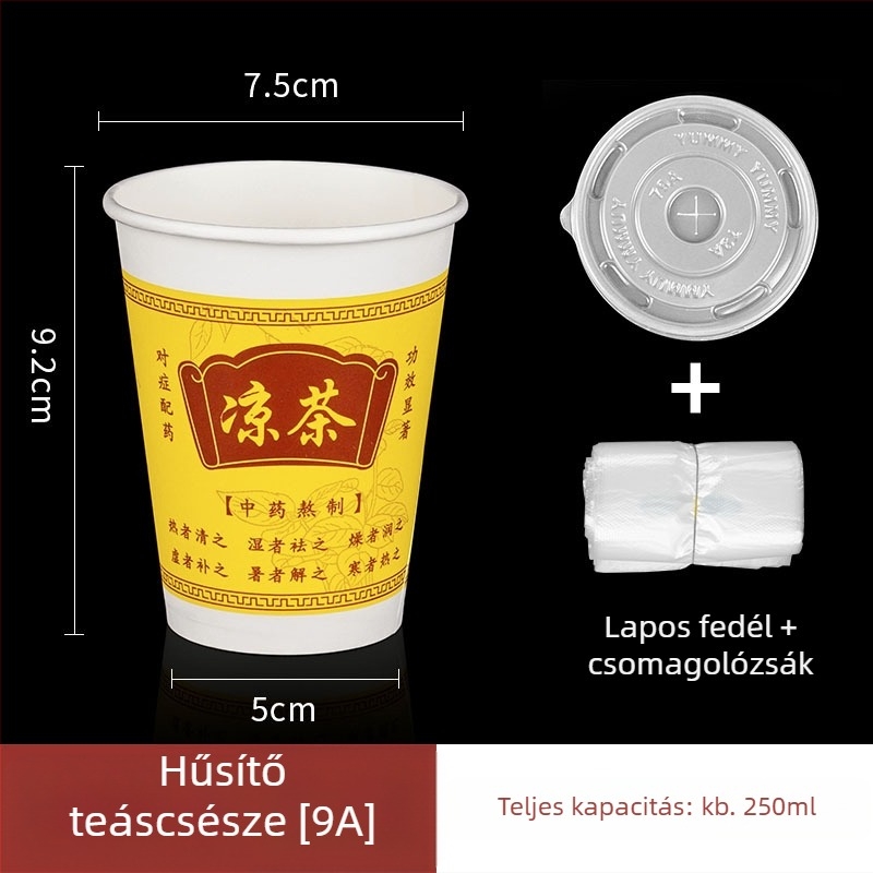 12A 350ml egyszer használatos papír pohár gyógyteahoz, vastagított, nagy kapacitású, fedéllel