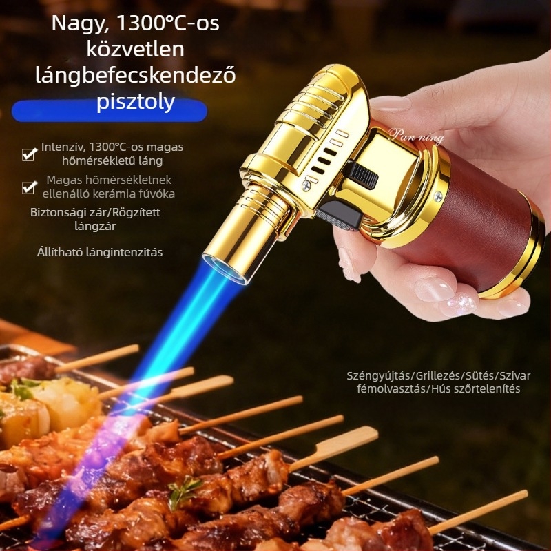 Szélvédett bőrszivar öngyújtó pumpával és permetezőpisztollyal, szabadtéri grillhez, nagy hőmérsékletű láng