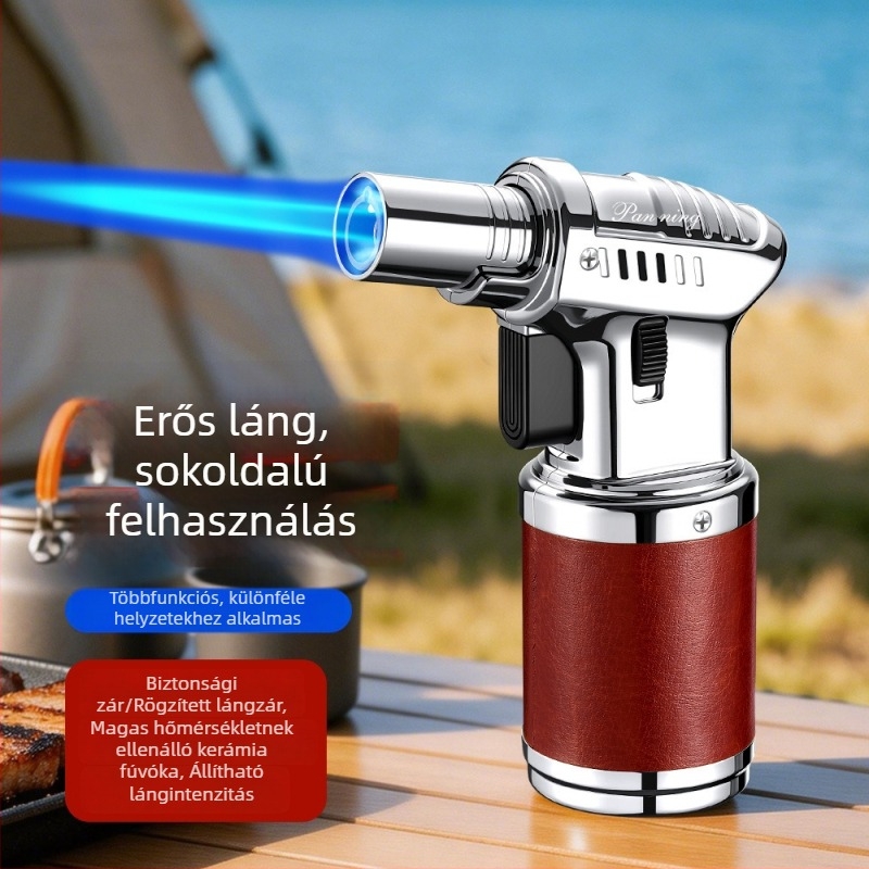 Szélvédett bőrszivar öngyújtó pumpával és permetezőpisztollyal, szabadtéri grillhez, nagy hőmérsékletű láng