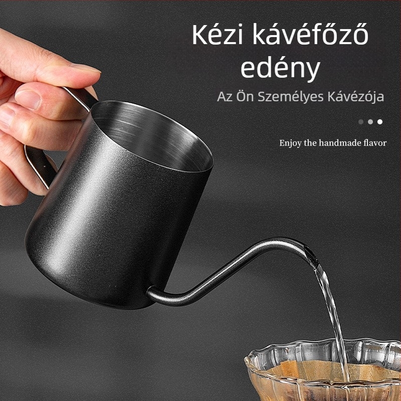 Rozsdamentes acélból készült kávékészlet pour-overhoz: kávé kanna, szűrő pohár és keskeny szájú vízforraló