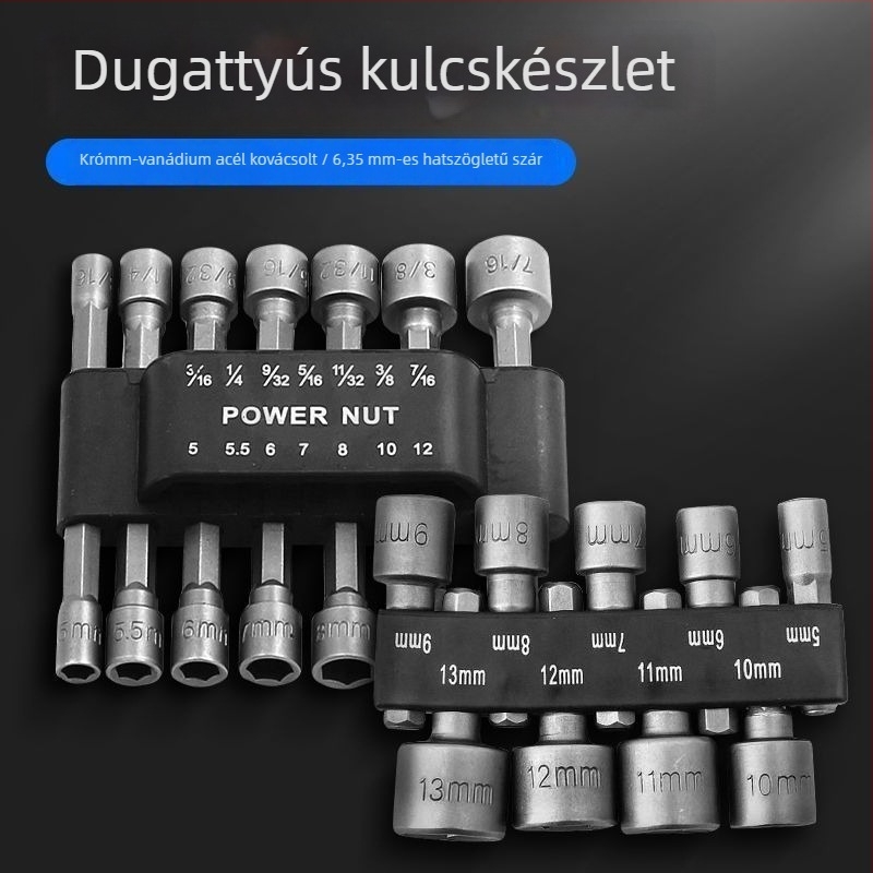 Csavarhúzófejekkel és fúrófejekkel ellátott hylserszett, kétirányú bitek, 9 vagy 14 darab.