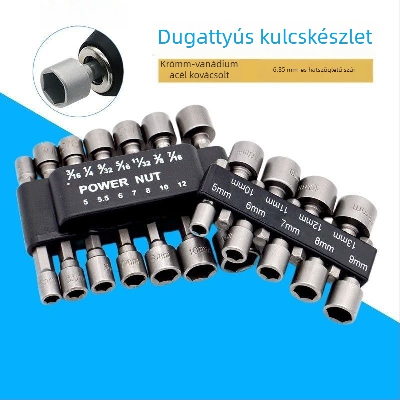 Csavarhúzófejekkel és fúrófejekkel ellátott hylserszett, kétirányú bitek, 9 vagy 14 darab.