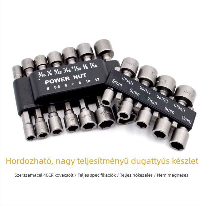 Csavarhúzófejekkel és fúrófejekkel ellátott hylserszett, kétirányú bitek, 9 vagy 14 darab.