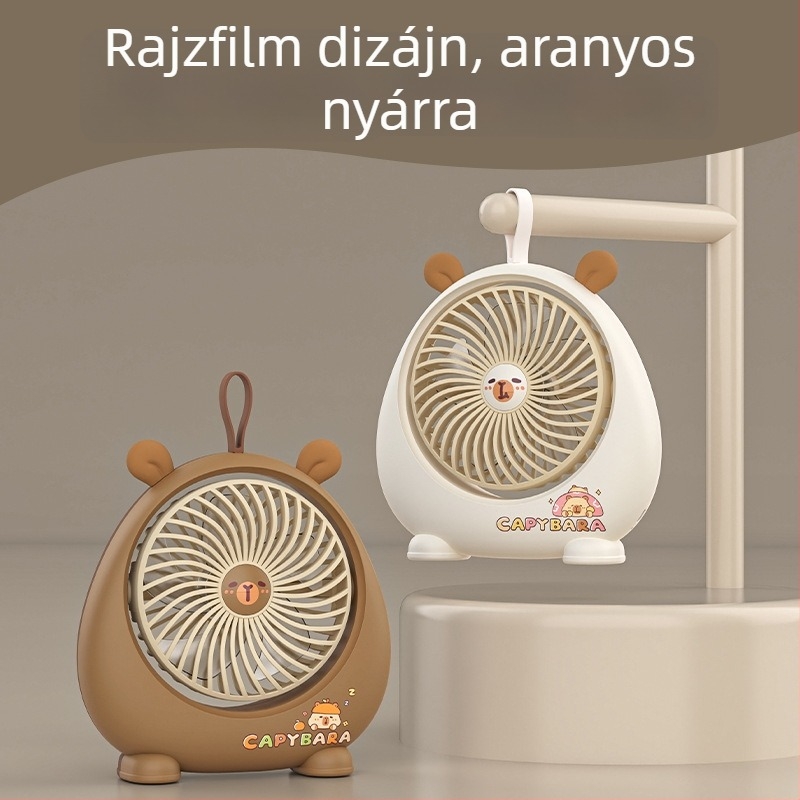 Capybara asztali mini ventilátor – USB újratöltő, hordozható iroda, kollégium és kemping