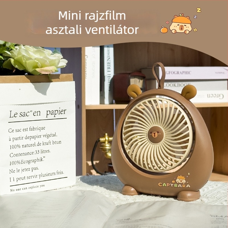 Capybara asztali mini ventilátor – USB újratöltő, hordozható iroda, kollégium és kemping