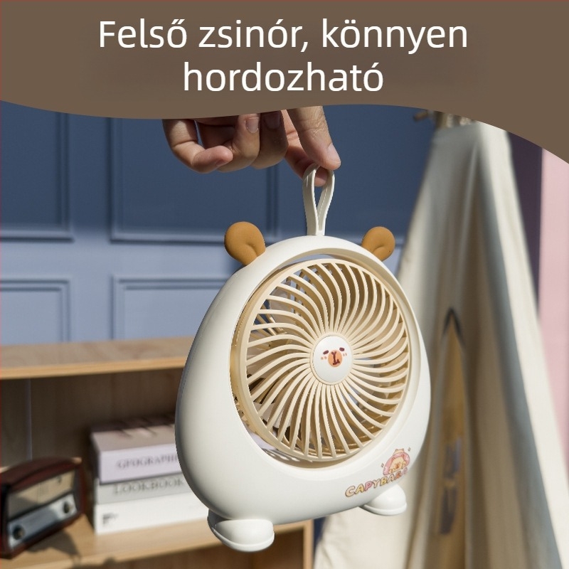 Capybara asztali mini ventilátor – USB újratöltő, hordozható iroda, kollégium és kemping