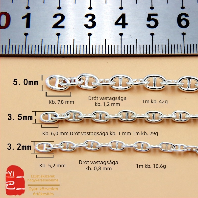S925 sterling ezüst, japán lánc DIY kézzel készített karkötőhöz, nyaklánchoz és bokalánchoz, ezüst félkész lánc