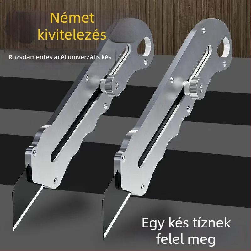 Rozsdamentes acél kézi vágó kés, teljes acél kerettel és fekete megvastagodott pengével, papír- és tapéta vágáshoz