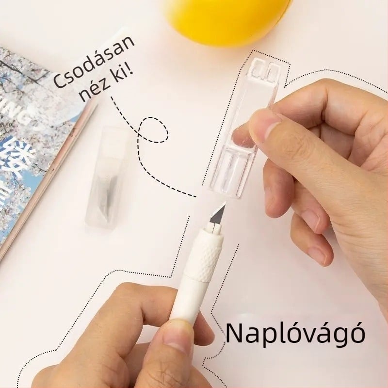 Fehér kézműves kés naplókhoz — papírvágó, szalagvágó, DIY művészeti kés