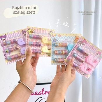 Mu qixi Hosszú mini ragasztószalag készlet – színes mini szalag tartóval diákoknak