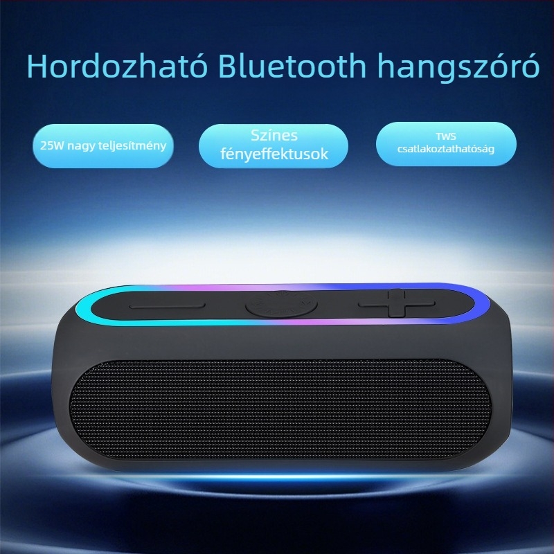 25W-os Bluetooth hangszóró, mélybasszusú, hordozható kültéri hangszer TF-kártya slottal