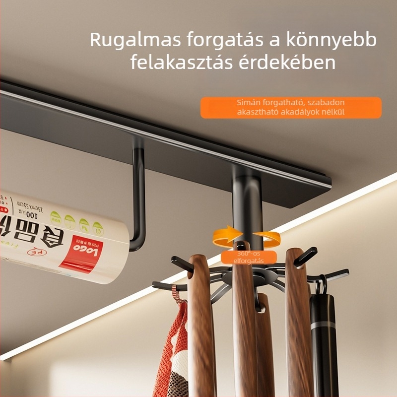 Fali szerelésű konyhai eszköztartó spatulák és kanalak számára, fúrás nélkül, többfunkciós kampó
