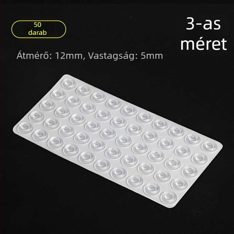 Öntapadós szilikon párnák szekrényajtókhoz, átlátszó, csúszásmentes és hangcsillapító, méretek 12×4 mm, 8×1,5 mm, 8×2,5 mm, 12×5 mm