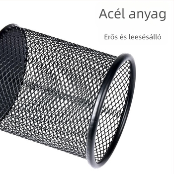 Multifunkcionális fém kör alakú tolltartó üreges háló mintával – elegáns íróasztali szervező