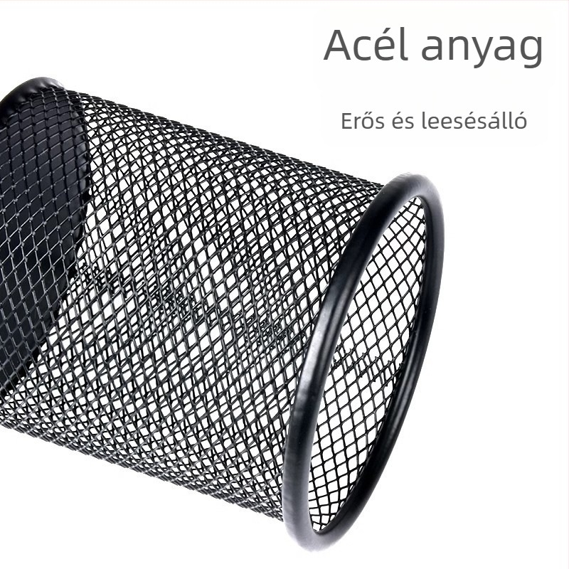 Multifunkcionális fém kör alakú tolltartó üreges háló mintával – elegáns íróasztali szervező